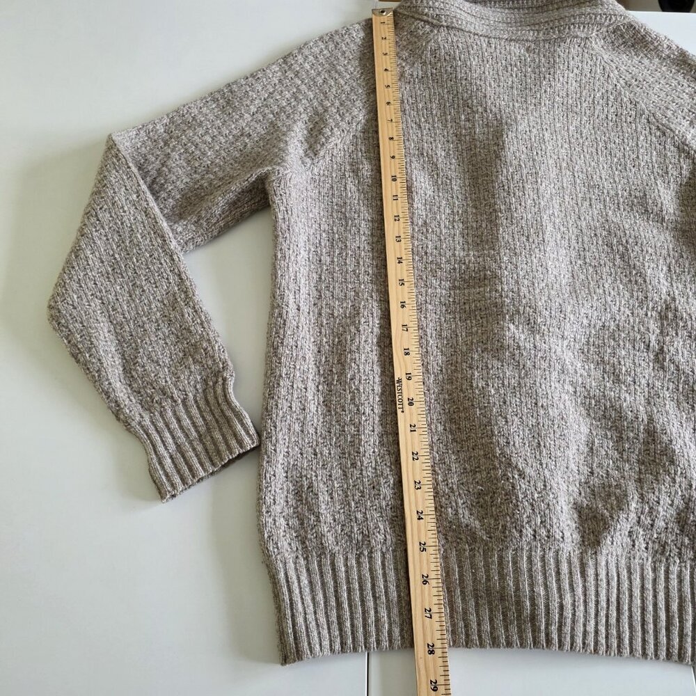Zara Mens Cardigan L Beige Textured LS Shawl Collar Button Preppy Academia Boho - Picture 8 of 15